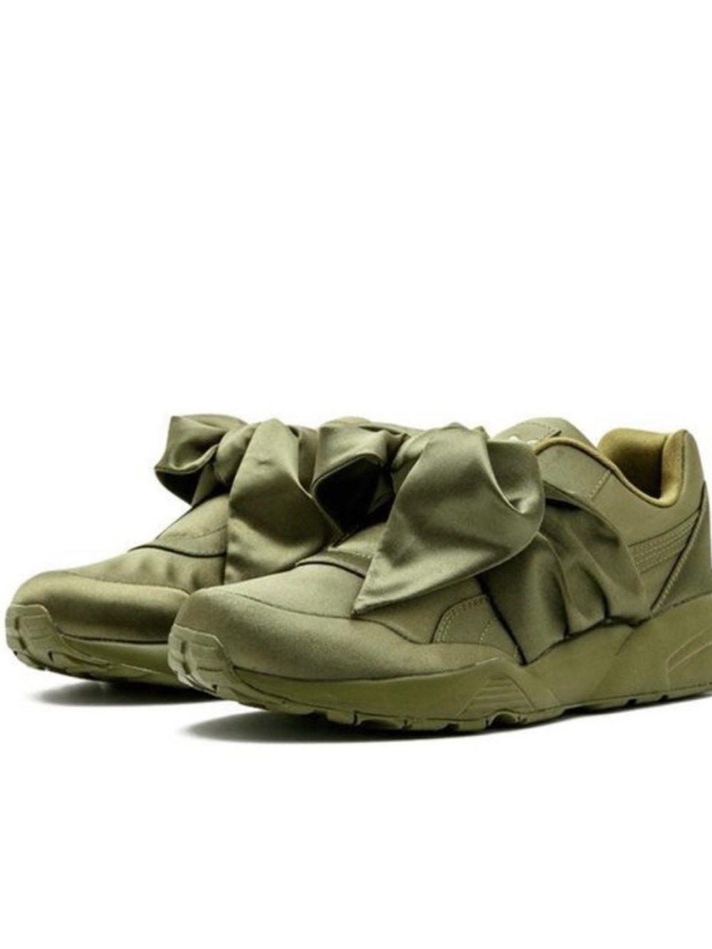 Puma x Fenty Rihanna Size 8.5 Olive Green Satin Bow Sneakers EUC